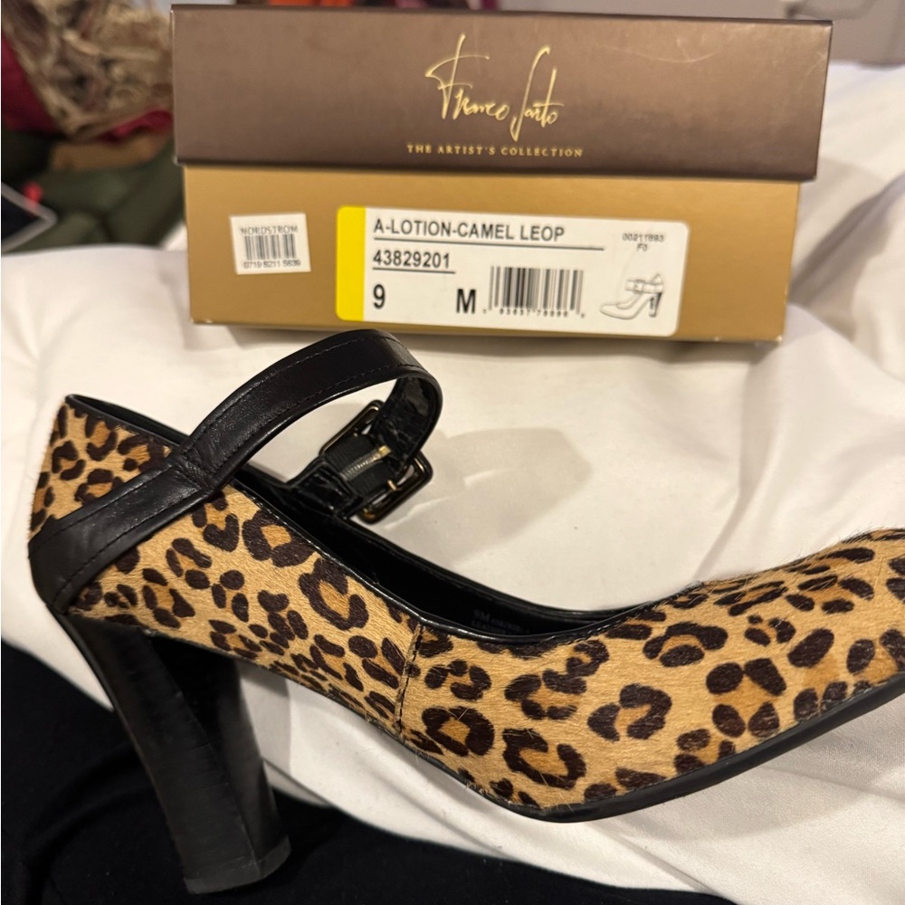 Franco Sarto leopard heels,9M, $10—soles great, DIY repair needed for lining.